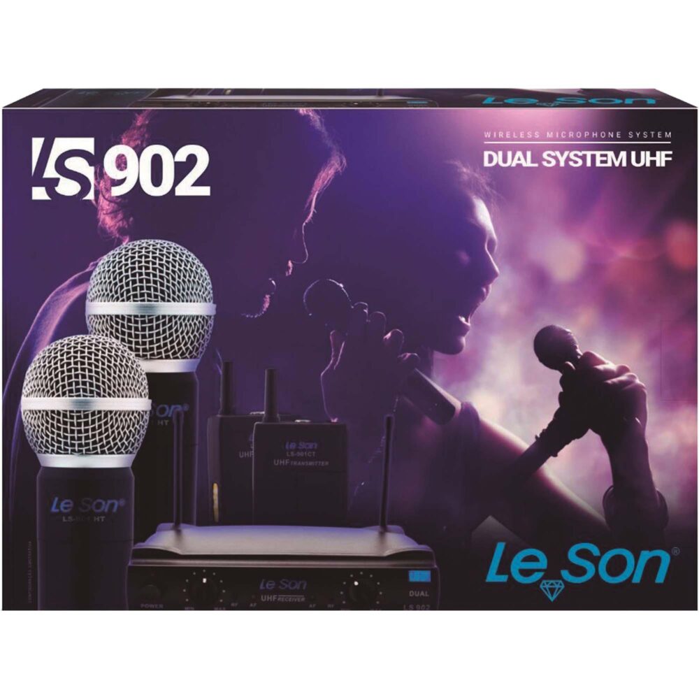Microfone Duplo sem Fio LS902-UHF-HT/HT Preto LESON