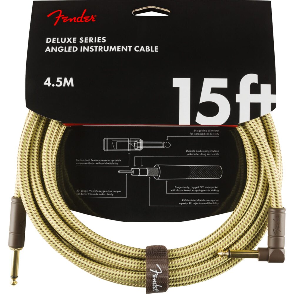 Cabo para Instrumentos P10 x P10 (90°) 4,5m DELUXE SERIES Amarelo Tweed FENDER