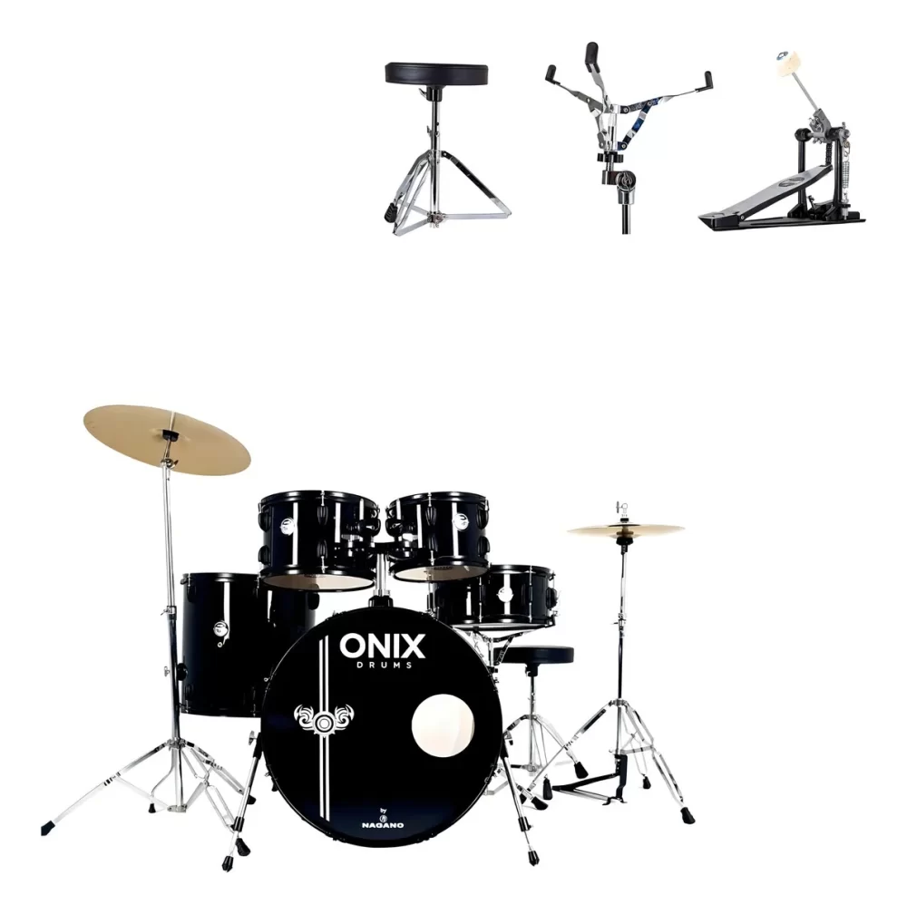 Bateria Acústica Nagano Onix Smart 22" ABK + Banco e Pratos - Imagem 3