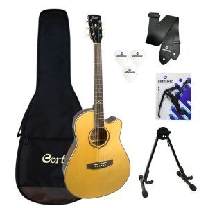 Kit Violao Eletrico Cort MJ MFDX Nat Capa/Suporte/Acessórios