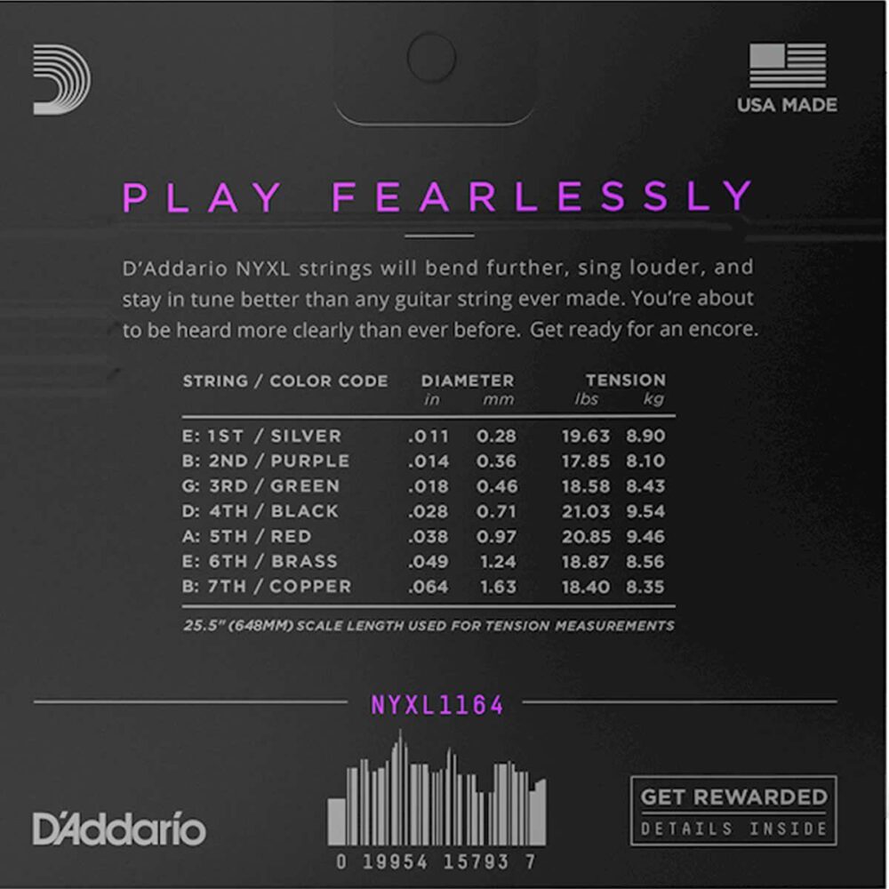 Encordoamento Guitarra 7 Cordas 11-64 D'Addario NYXL1164 - Imagem 2