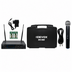 Microfone Sem Fio Duplo Dinâmico Devox DX-580 UHF Com Case