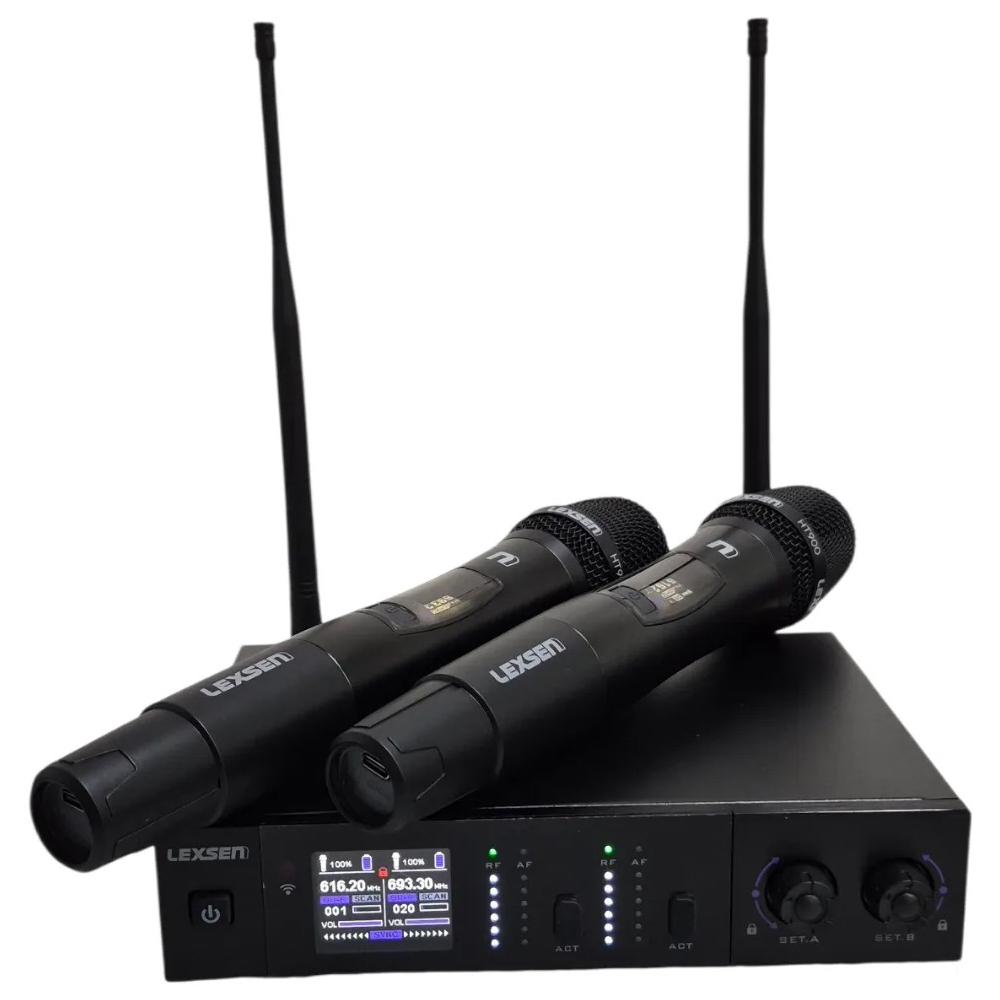 Microfone Sem Fio Duplo Lexsen NXS902HT2 Supercardioíde Preto
