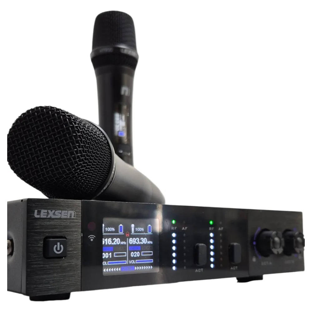 Microfone Sem Fio Duplo Lexsen NXS902HT2 Supercardioíde Preto - Imagem 2